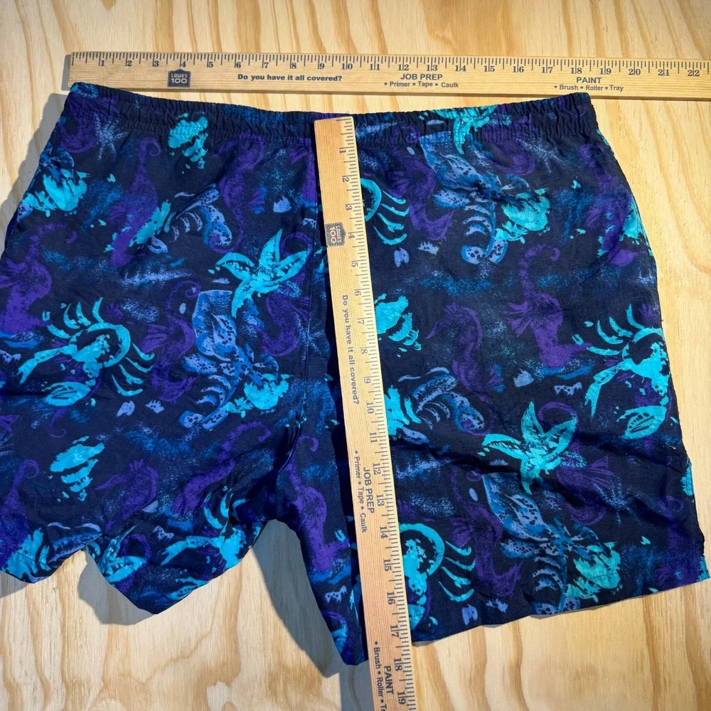 Men's Vintage Crab Ocean Print Swim Trunks Blue Purple Size large
